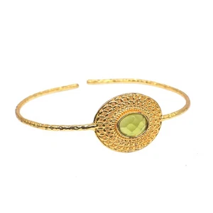 Textured Women?s Gold Bangle Green Peridot Gold Plated Jewelry Gift B689 - Picture 1 of 5
