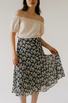 Falda midi vintage años 90 Ralph Lauren 100 % seda grande pequeña azul floral cabaña Foto 1 de 4