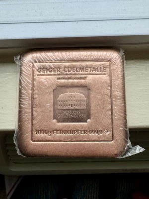 1000 Gram Geiger Edelmetalle Pure Copper Square 1 Kilo 999.9 Serial Numbered bar - Image 1 of 4