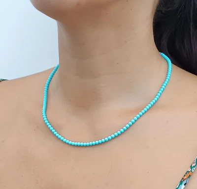 Collana turchese girocollo argento bianco 925 perline piccole uomo donna - Immagine 1 di 4