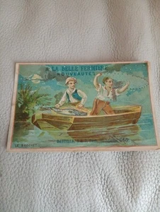 RARE petit Carton A LA BELLE FERMIERE illustration Pêche Au Brochet. - Photo 1/6