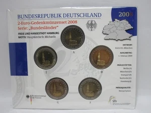 Juego de monedas - 2 € juego de monedas conmemorativas 2008 ADFGJ "Hamburgo" ST en bl.  GS8270 - Imagen 1 de 2