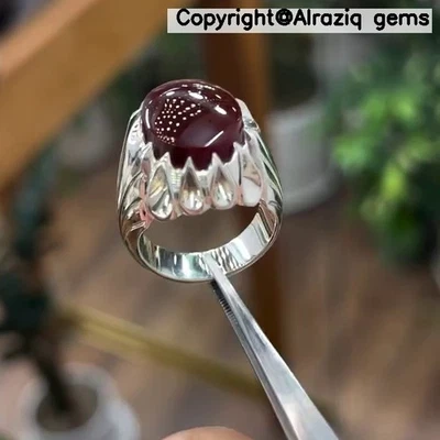 Xmas Rare Natural Brown Yemeni Aqeeq Stone Sterling Silver Ring Haqeeq Stone - Image 1 of 4