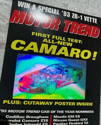 MOTOR TREND MAGAZINE-PROTOTYPE FRONT COVER-JAN 1993-CAMARO HOLOGRAM+BONUS STICKR