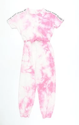 River Island Girls Pink Tie Dye Jumpsuit, Belted, 9-10 Years - Image 1 of 4