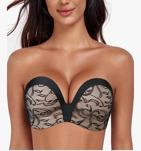 Women Hand Shape Custom Lift Embroidery Wirefree Anti-Slip Push Up 34A Black - Picture 1 of 5