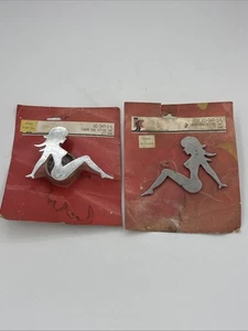 Vintage Pair Trucker Mud Flap Girl Chrome Naked Silhouette King Craft NOS Bolt - Zdjęcie 1 z 7