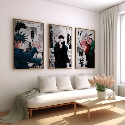 Jujutsu Kaisen Wall Art SET of 3 Framed / Art Prints / Canvas, Anime Art Manga