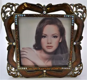Bejeweled Square Picture Frame. Hand Crafted with Swarovski Crystals & Enamel - Picture 1 of 4