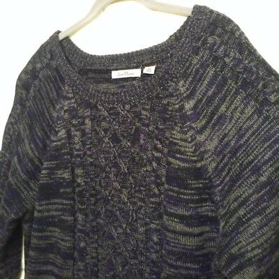 Suéter Suéter túnica tejido con cable Jason Maxwell talla 2X bolsillos púrpura caqui Foto 1 de 4