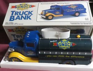 BLUE SUNOCO MOTOR FUEL, Truck Bank NEW In Box Marx Toys 1993 Lights Limited Ed