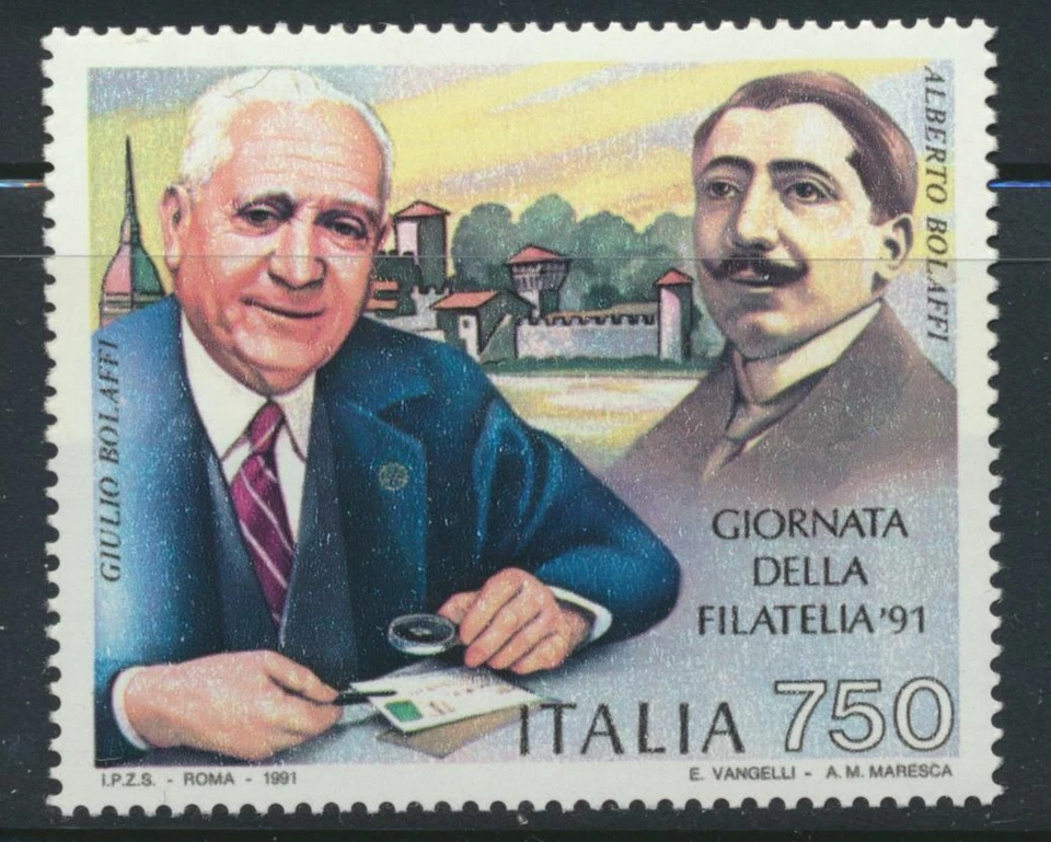 Italy Sc. 1857 Giulio and Alberto Bolaffi Philatelists Stamp Day 1991 MNH - Image 1 of 1