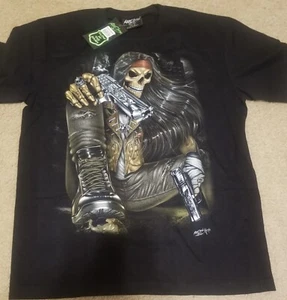 Rock Chang Men's T-Shirt Glow in Dark Skull Graphic On 2 Sides Size Large NWT - Picture 1 of 3