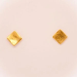 Yellow Gold Stud Earrings 585/- Iced Matte - Picture 1 of 1
