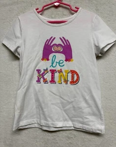 Girls “Be Kind” T-Shirt White Short Sleeve Glitter Heart Butterflies Size 8 - Picture 1 of 6