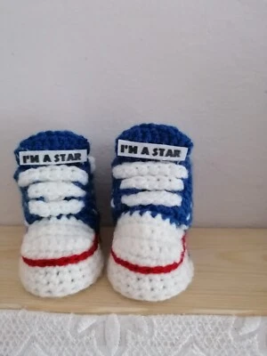 EARLY BABY CROCHET  SHOES BOOTS  KNITTING FIRST SHOES CLOTHES blue jeans  — 第 1/3 张图片