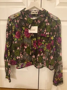 BNWT Hache Womens Embroidered Black Tulle Blouse Size 10 - Picture 1 of 7