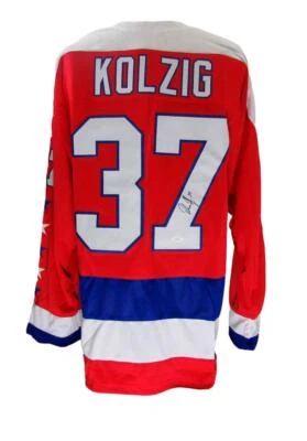 Camiseta de hockey personalizada autografiada por Olaf Kolzig Washington Capitals JSA Foto 1 de 4