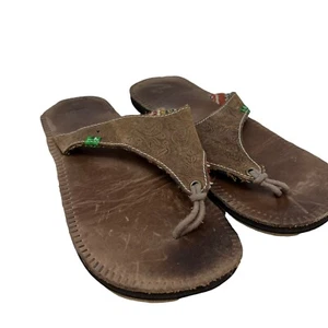 Sanuk Sz 11 M Brown Flip Flop Leather Women Sandals 1018679 - Picture 1 of 7