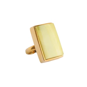 Rare Baltic Butterscotch Lime Cocktail Ring in 14k Gold Plated s925- Adjustable - Picture 1 of 7