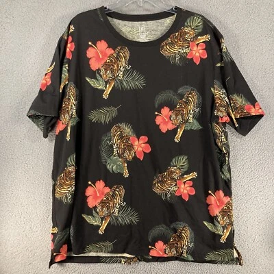 Camiseta para mujer George Plus 2XL negra con estampado de tigre hibisco hawaiano manga corta Foto 1 de 4