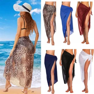 Women Sexy Chiffon Beach Wrap Skirt Long Sarong Cover Up Bikini One-piece Scarf - Picture 1 of 32