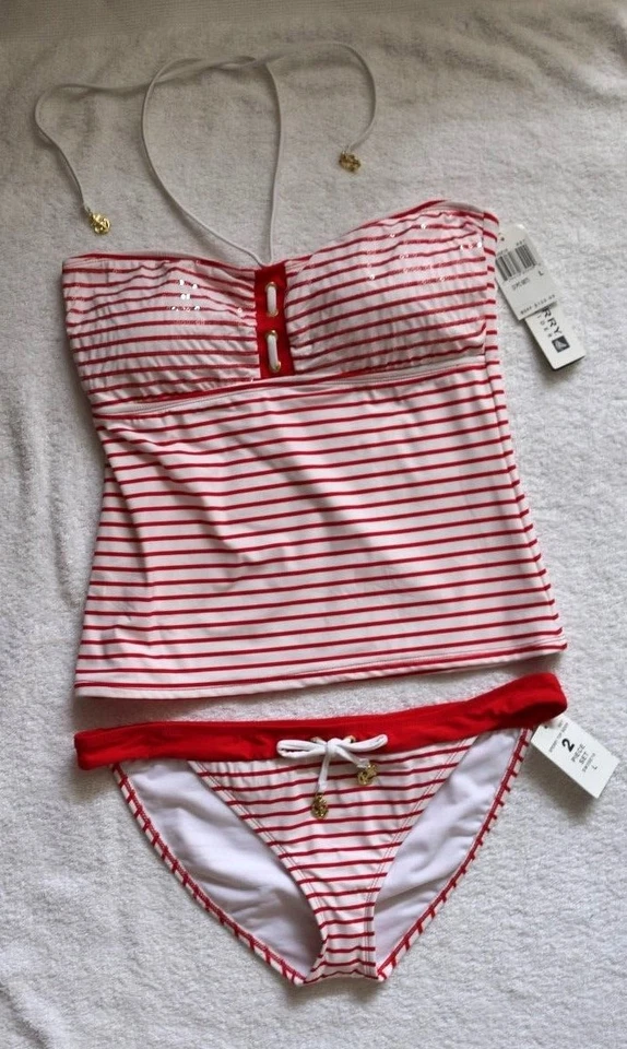 Sperry Red/White Stripe Tankini Halter Sz M/9,10 or  L/11,12 Rtl $120 Nautical — 第 1/1 张图片
