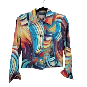 Vintage 80's Alberto Makali Blazer 8 Blue Psychedelic Western Disco Made USA - Picture 1 of 10