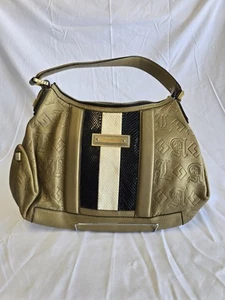 L.A.M.B. Große Hobo-Schultertasche goldene Lederstreifen Schlangenlederdetail Reißverschluss - Bild 1 von 15