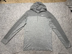 Nike Pullover Mens Large Gray Dri-FIT Pro Training Hooded 1/4 Zip Athletic Top - Picture 1 of 12