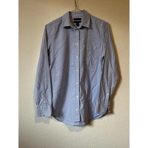 J.Crew Pinstripe Button Front Shirt 00 EUC | Blue White Preppy Long Sleeve - Picture 1 of 5