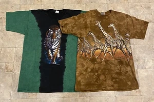 Vintage 90’s Nature T Shirt Lot (2) Tiger & Giraffe AOP Excellent XL/L - Picture 1 of 13