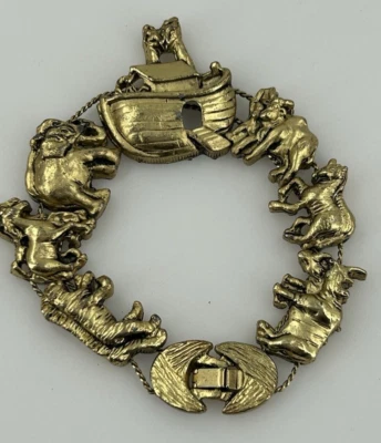 Noahs Ark Slider Bracelet Womens Antiqued Gold Tone Bible Christian Some Wear - Image 1 of 4