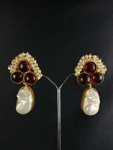 Bello Barocco Perla & Marrone Cabochon Orecchini Con Perle Bianche per Ragazze - Foto 1 di 10