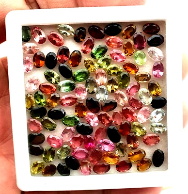 Natural Multi Tourmaline Oval Cut Loose Gemstone Lot 22 Pcs 4x6 MM 10 CT - Image 1 of 4
