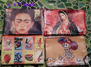 Mexican Vinyl Purse 5x7 Cosmetic Day of the Dead Guadalupe Kahlo Catrina Loteria - Picture 1 of 18