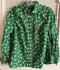 Talbots Shirt Ladybug Heart Petite Sz P Green Navy Pink White Button Barely Worn - Picture 1 of 6