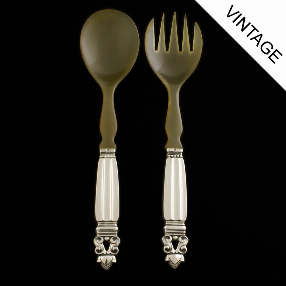 Conjunto de servir salada prata Georg Jensen com chifre - bolota/conge - Imagem 1 de 1