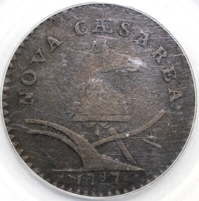 1787 M.62-Q Large Planchet Plain Shield New Jersey Copper PCGS F 15 - Image 1 of 4