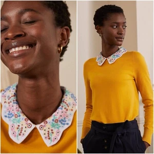 Boden Colette Floral Embroidered Collar Jumper Top Sz M - Picture 1 of 10