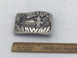 Vintage Hawaii Chrome Belt Buckle Aloha Surf Hula Beach V3 - Picture 1 of 3