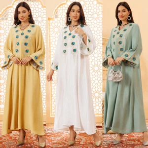 Dubai Mujeres Batas Largas Abaya Maxi Vestido Caftán Pavo Islámico Caftán Vestidos Nuevo - Imagen 1 de 27