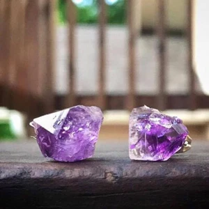 Amethyst Rough Natural Gemstone Earrings Druzy Quartz Crystal Healing Ear Studs - Picture 1 of 9