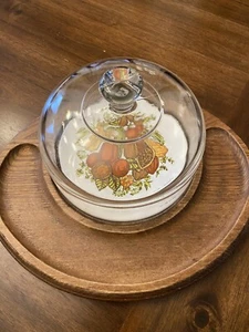 Vintage MCM Goodwood Teak Cheese Charcuterie Board Ceramic Glass Dome Farmhouse - Picture 1 of 4