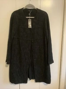 Eileen Fisher Womens Sz Medium Black Speckled Stitched Linen Blend Tweed Jacket - Picture 1 of 5