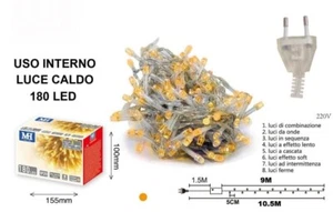 LUCI DI NATALE CATENA LUMINOSA 180 LED BIANCO CALDO FILO TRASPARENTE INT ESTERNO - Foto 1 di 1