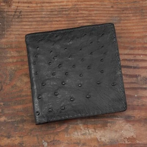 Black Ostrich Hipster Bifold Jumbo Cash Wallet (12 Card Slots) - Amish Handmade - Picture 1 of 3
