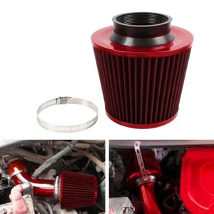 3" 76mm High Flow Inlet Cold Air Intake Cone Replacement Dry Air Filter Red - Foto 1 di 15