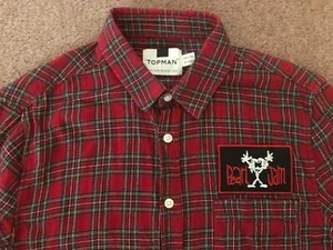 Pearl Jam Alive Stickman Red Black Checked Plaid Tartan Vintage Grunge Shirt Med - Picture 1 of 9