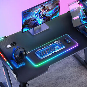 Computertisch RGB LED Ergonomischer Gaming Tisch Gaming Schreibtisch Schwarz